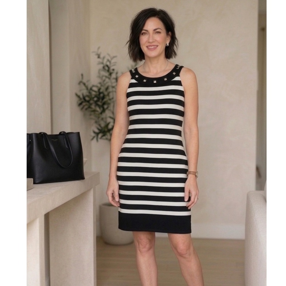 White House Black‎ Market Dress S Black White Striped Knit Preppy Minimalist
